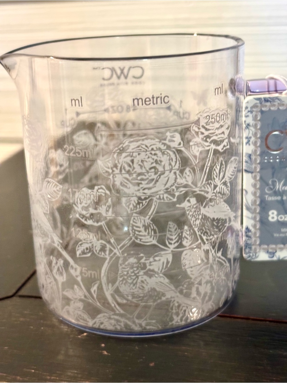 CWC Cook With Color 8oz Glass Floral Measuring Cup Purple Handle NEW - Picture 5 of 8